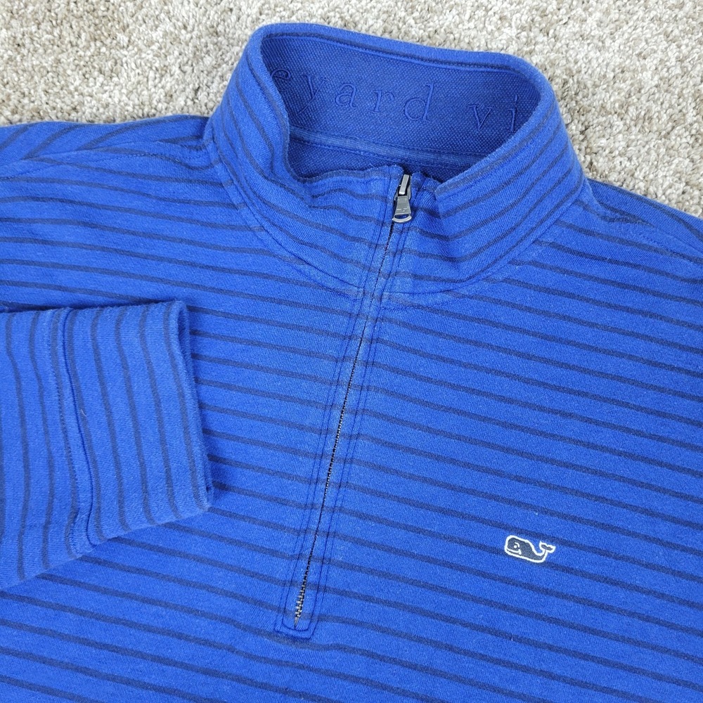 Vineyard Vines Mens Large Blue Black Striped Performance Stretch Quarter Zip